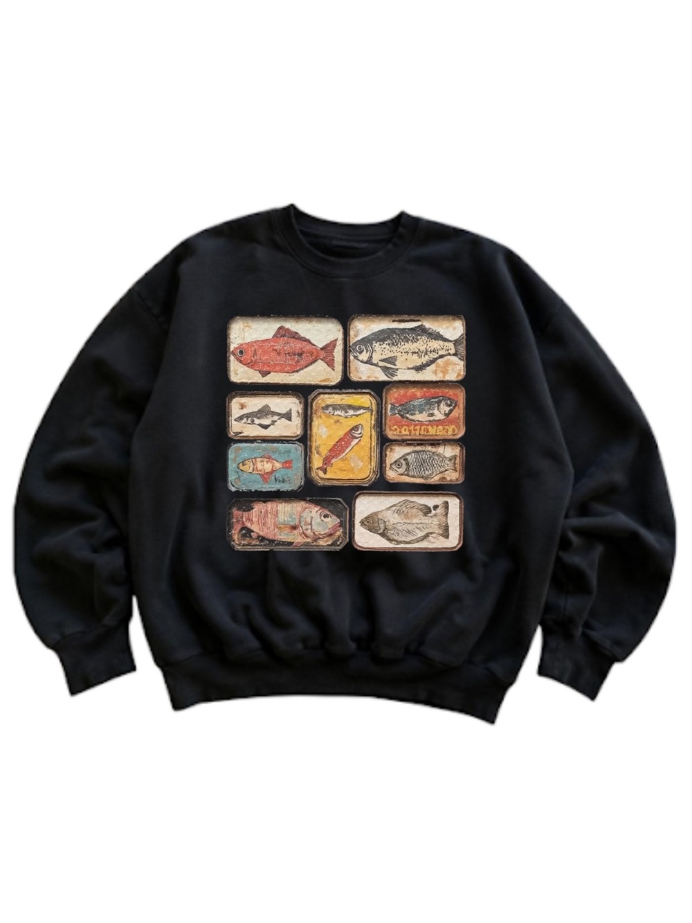 Gildan Black Muti-Fish Graphic Crewneck Sweater